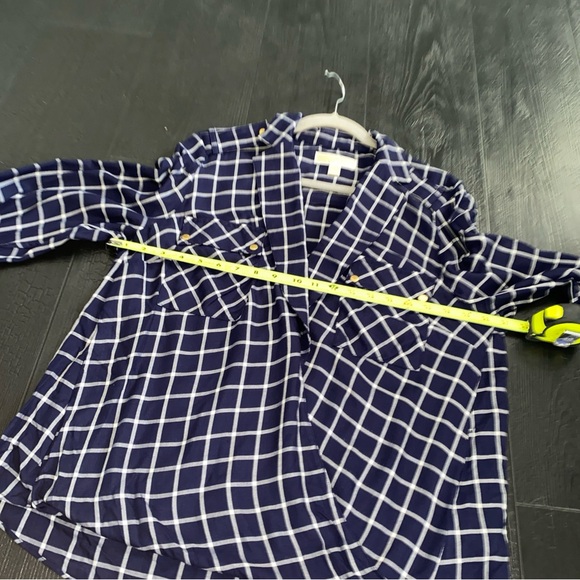 MICHAEL  Michael Kors Plaid Blouse Women’s Large Navy White‎ Plaid Gold Buttons - Picture 6 of 16